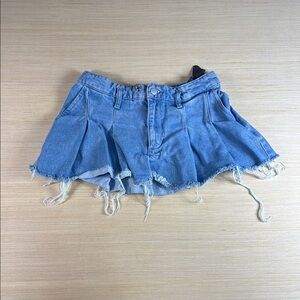 Zara Blue Frayed Hem Flare Skirt‎